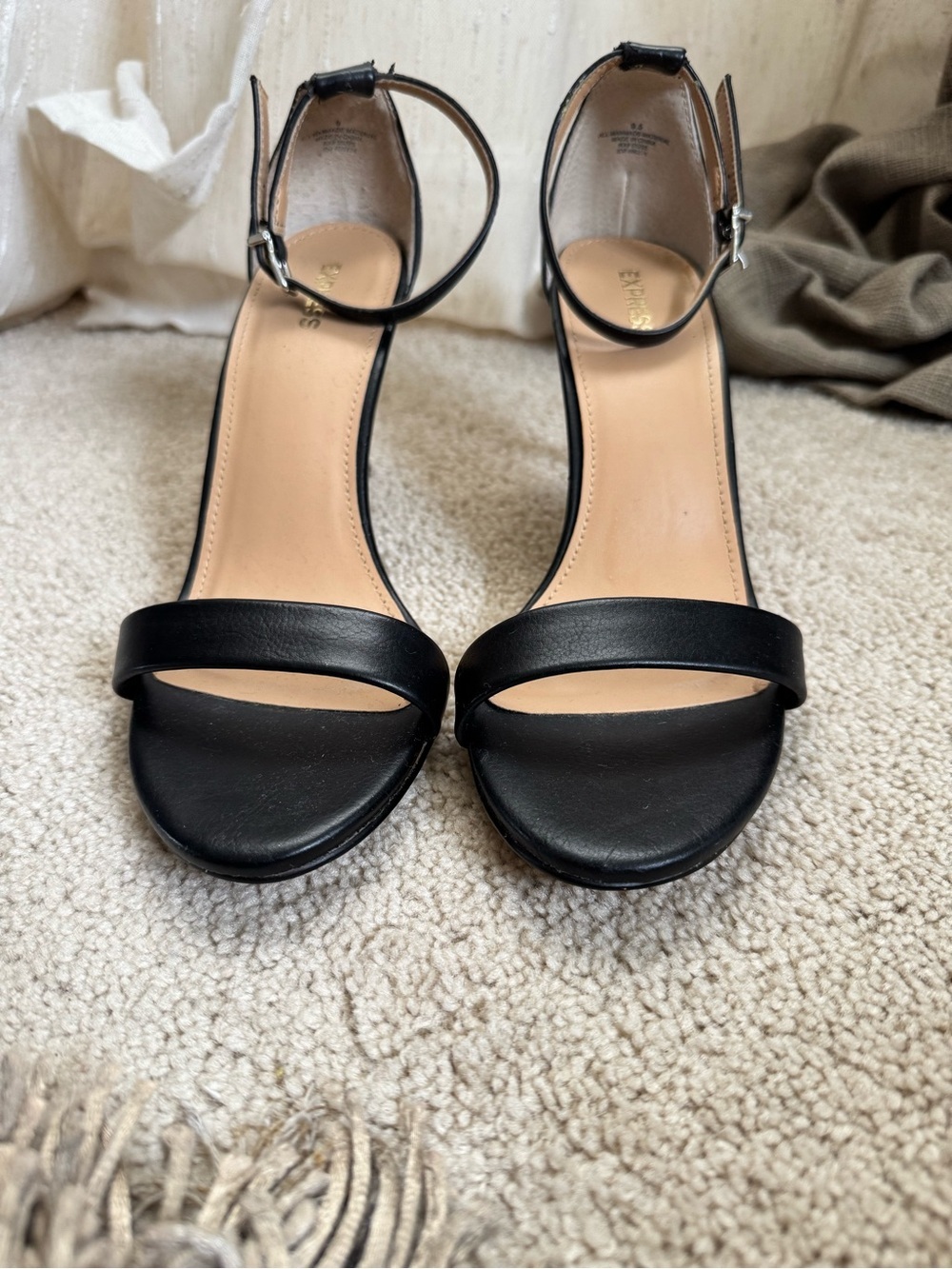 Express Black Open-Toe Ankle-Strap Heels